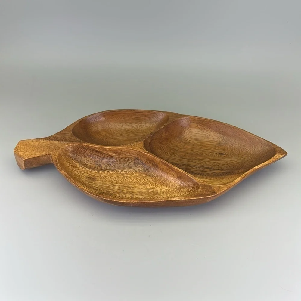 Vintage Handcrafted Large Wooden Leaf Tray